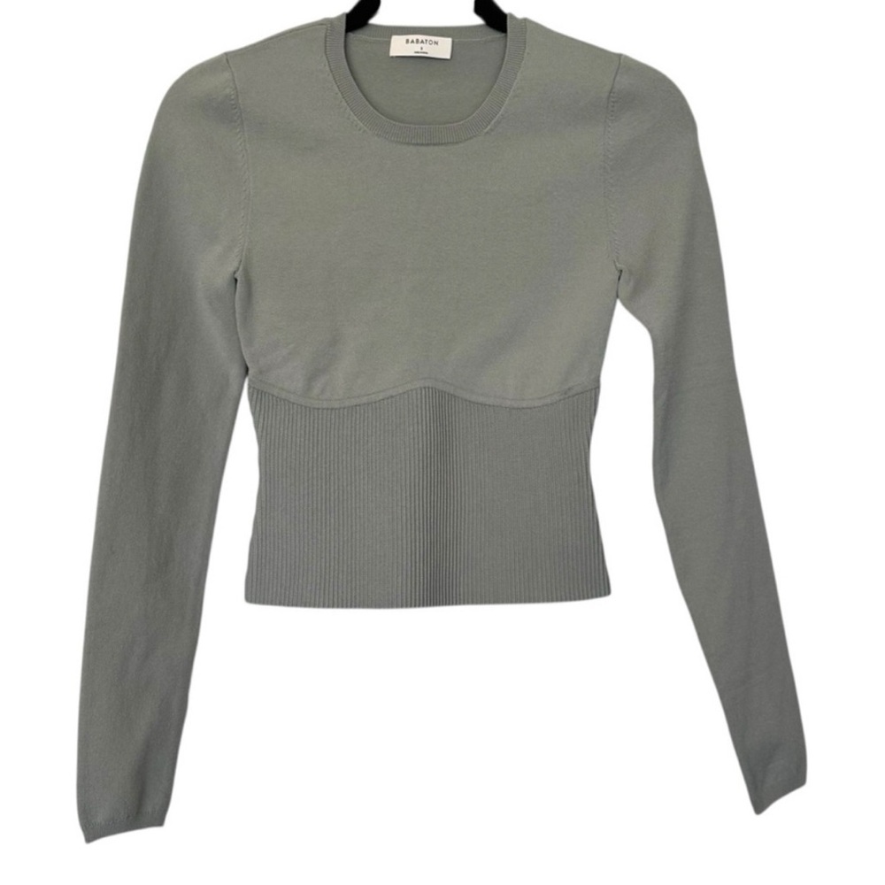 Aritzia Babaton Slim Fit Ribbed Long Sleeve Top Muted Green‎